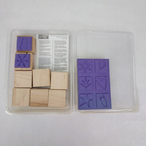 Stampin' Up! BOLD SHAPES Set Of 8 Rubber Stamps On Wood Blocks Star Flower Heart - Picture 2 of 4